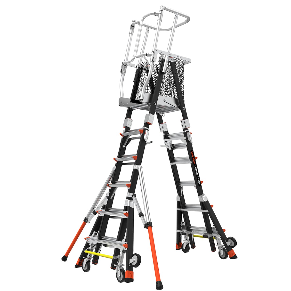 Телескопическая стремянка с платформой и защитным ограждением COMPACT CAGES 4 х 3 ступени 19504