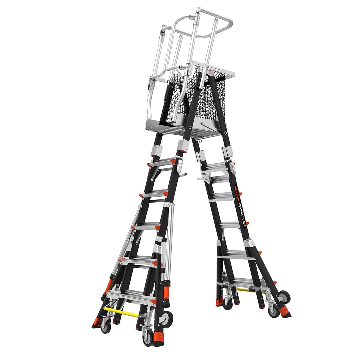 Телескопическая стремянка с платформой и защитным ограждением COMPACT CAGES 4 х 3 ступени 19504