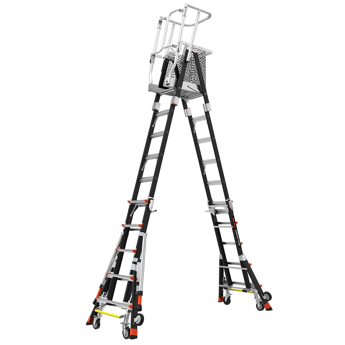 Телескопическая стремянка с платформой и защитным ограждением COMPACT CAGES 4 х 3 ступени 19504