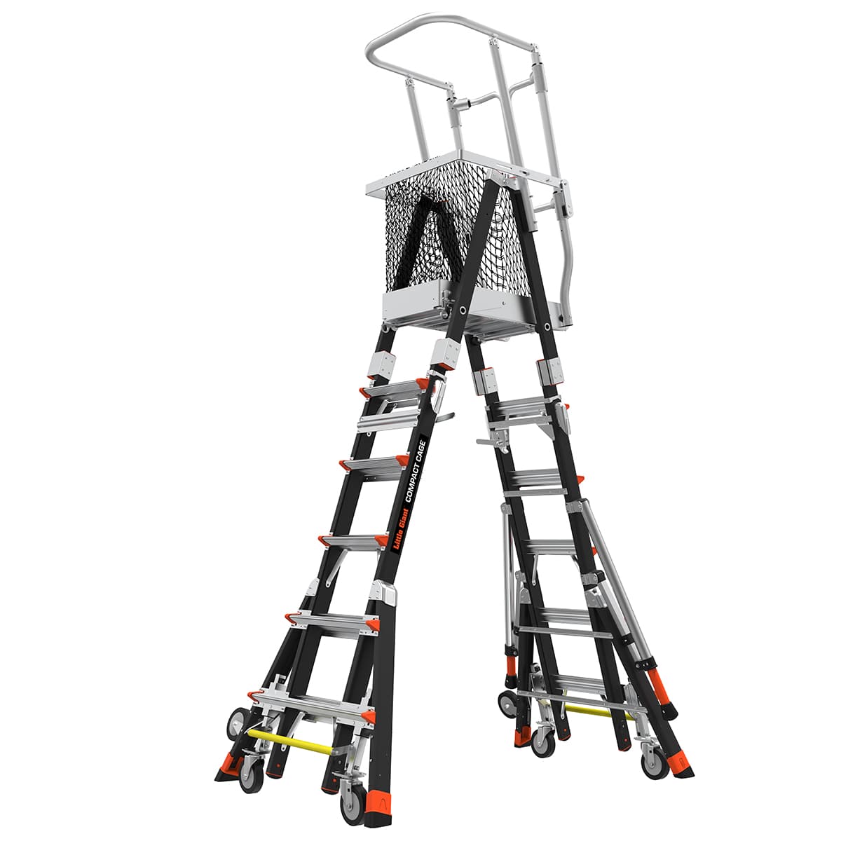 Телескопическая стремянка с платформой и защитным ограждением COMPACT CAGES 4 х 3 ступени 19504