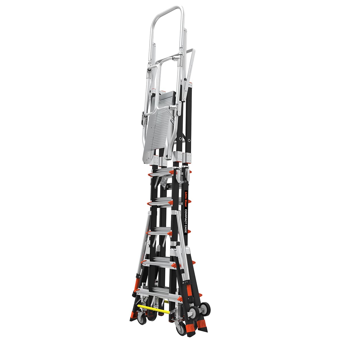 Телескопическая стремянка с платформой и защитным ограждением COMPACT CAGES 4 х 3 ступени 19504