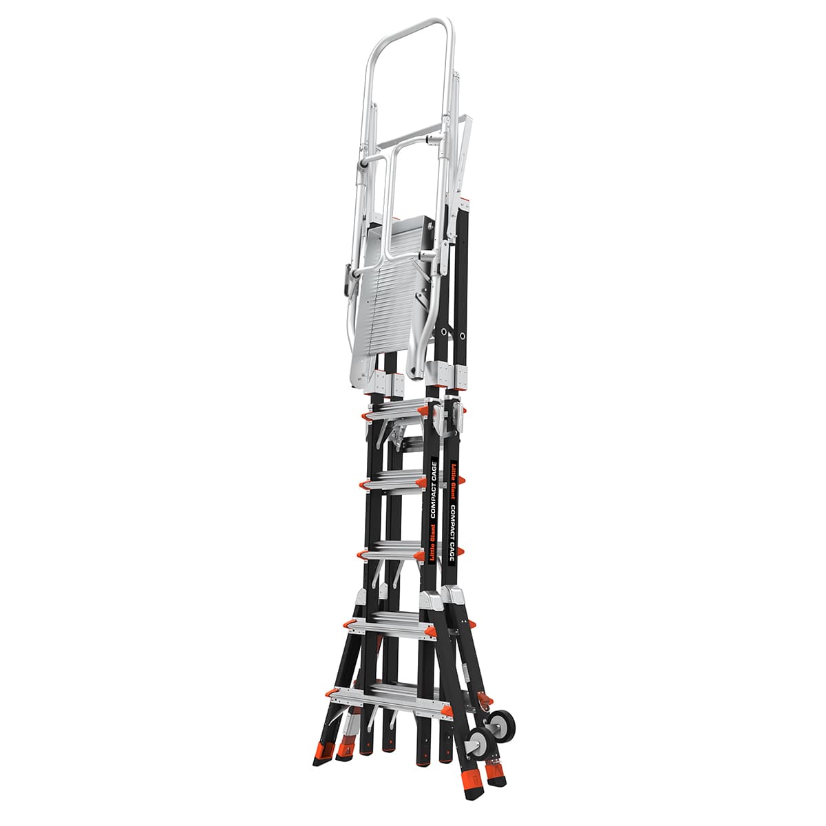 Телескопическая стремянка с платформой и защитным ограждением COMPACT CAGES 4 х 3 ступени 19504